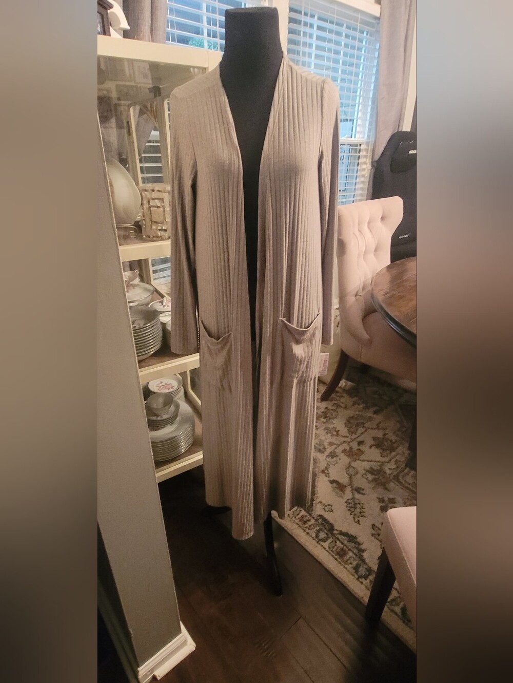 Duster! LuLaRoe Ribbed Open-Front Long Cardigan in Taupe